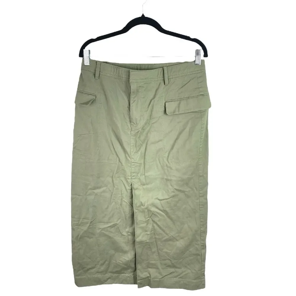 GAP Olive Green High Waisted Front Slit Midi Utility Straight Pencil Skirt Sz 30